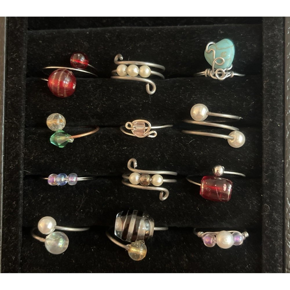 Lot of 12 Wire-Wrapped Rings Beads